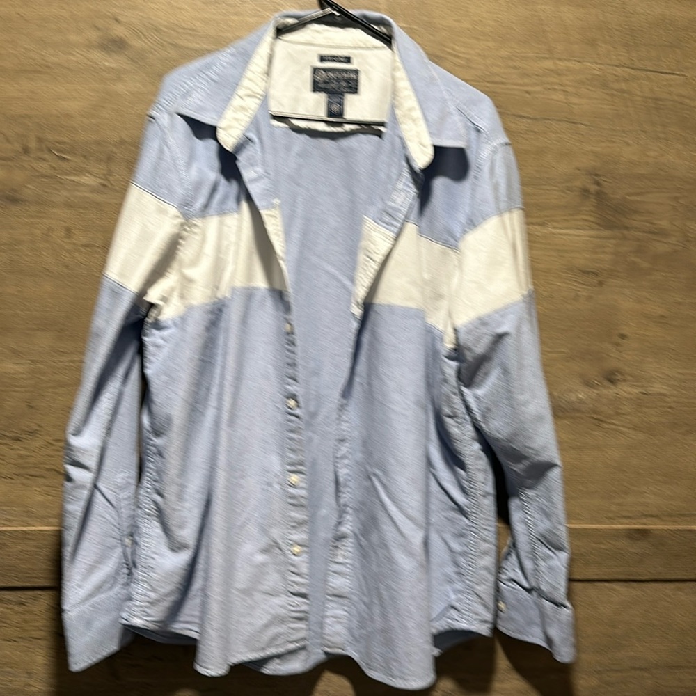 Man blue and white light denim shirt, size XXX-Large.